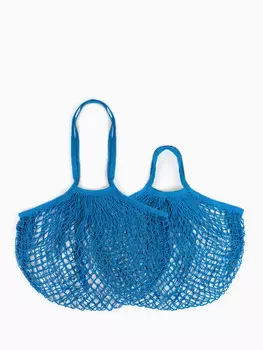 Набор 2 шт: сумка-авоська хозяйственная, клетка 1.5 см, синяя