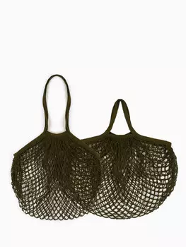 Набор 2 шт. сумка-авоська хозяйственная, клетка 1.5 см, темно-зеленая