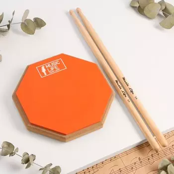 Набор барабанщика music life: пэд тренировочный, d-8 дюймов + барабанные палочки, оранжевый