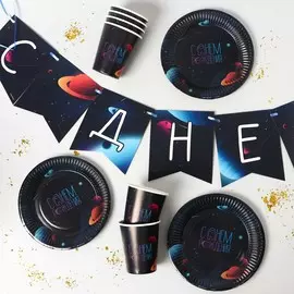 Набор бумажной посуды одноразовый космический мир», 6 тарелок, 6 стаканов, 1 гирлянда