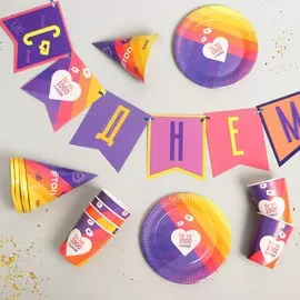 Набор бумажной посуды одноразовый лайк», 6 тарелок, 6 стаканов, 6 колпаков, 1 гирлянда