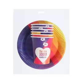 Набор бумажной посуды одноразовый лайк», 6 стаканов, 6 тарелок