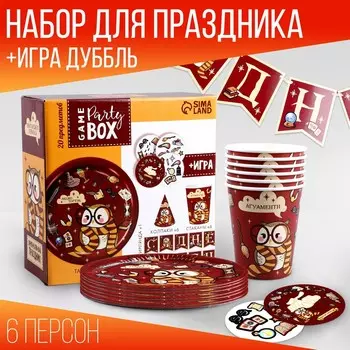 Набор бумажной посуды одноразовый совушка»: 6 тарелок, 6 стаканов, 6 колпаков