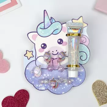 Набор детский 4 предмета: клипсы, кольцо, браслет, глиттер