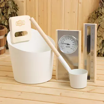 Набор для бани 4 в 1: шайка 5 л, черпак, часы песочные, термометр v-tz002