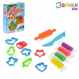 Новый год. набор для игры с пластилином, 8 форм, 4 бруска пластилина