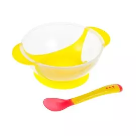 Тарелка на присоске крошка я 350мл, в наборе крышка, термоложка, цвет желтый