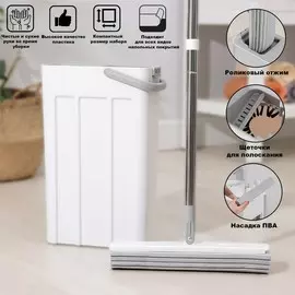 Швабра с отжимом и ведром raccoon, швабра пва, ведро с отсеком для вертикального отжима 4.5 л, отсек для полоскания 2.5 л