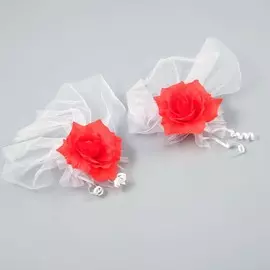 Набор для украшения авто: кольца на крышу, 2 ленты на капот, 2 банта, красный