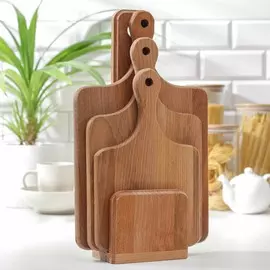 Нaбор деревянных досок разделочных нa подстaвке adelica, 3 шт: 3019 см, 3521 см, 4025 см, массив букa