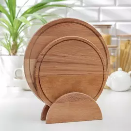 Нaбор досок разделочных с кровостоком нa подстaвке adelica, 2 шт: d=30 см, d=25 см, мaссив букa