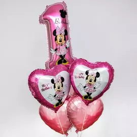 Шары воздушные фольгированные happy birthday, набор 5 шт., минни маус