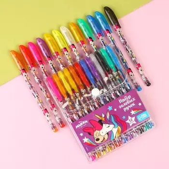 Набор гелевых ручек с блестками, 12 цветов, единорог, минни маус