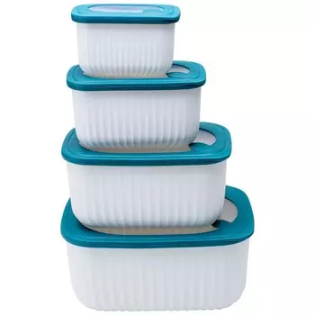 Набор герметичных контейнеров Velton Park (4 шт., 0,62/1,35/2,6/4,3 л, пластик, прямоуг., бело-бирюз.)