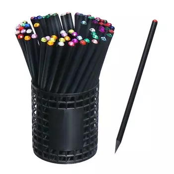 Набор карандашей чернографитных 72 штуки, нв корпус черный заточенный со стразой