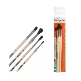 Набор кистей белка 4 штуки, calligrata №3 (круглые №: 2, 3, 4; плоская №6), деревянная ручка