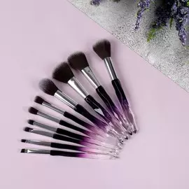 Набор кистей для макияжа luminous, 10 предметов, pvc - чехол, черный, фиолетовый