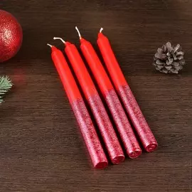 Набор классических свечей, 1,9х20 см, 4 штуки, красный металлик