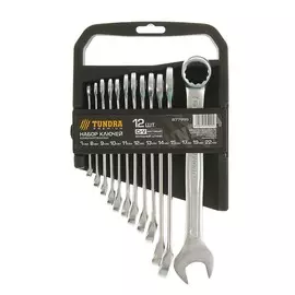 Набор ключей комбинированных в холдере tundra, crv, холодный штамп, 6 - 22 мм, 12 шт.