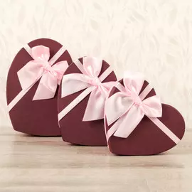 Набор подарочных коробок сердце 3 в 1, бордовый, 21199 - 15.5146 см