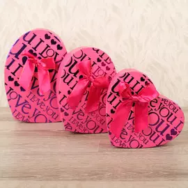 Набор коробок 3 в 1 сердца, i love you, розовый, 21 х 19 х 9 - 15.5 х 14 х 6 см