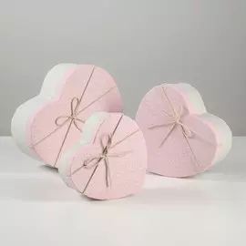 Набор подарочных коробок сердце 3 в 1, белый - розовый, 21199 - 15.5146 см