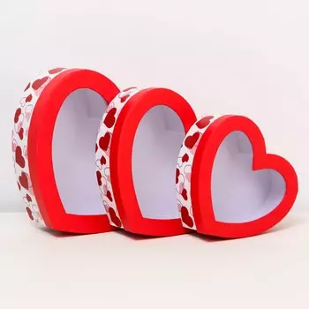 Набор коробок с окном 3 в 1 сердца l:22x18.5x6.5 m:19.5x16.5x5.8 s:15.5x14x5 см