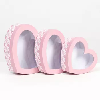 Набор коробок с окном 3 в 1 сердца l:22x18.5x6.5 m:19.5x16.5x5.8 s:15.5x14x5 см
