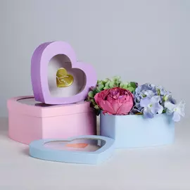 Набор коробок-сердец с pvc love, 16 х 14 х 6 - 22 х 20 х 9 см