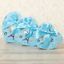 Набор коробок в форме сердца 3 в 1, голубой, 22 х 21 х 9 - 19 х 17 х 5 см