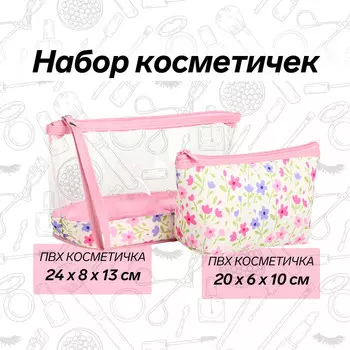 Набор простых косметичек на молниях 2 в 1, с принтом, нежно-розовый