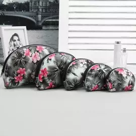 Набор женских косметичек 5 в 1 на молниях, с принтом, черный/серый