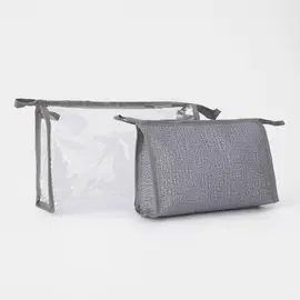 Набор косметичек 2 в 1 на молниях, цвет серый
