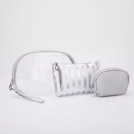 Набор косметичек 3 в 1 на молниях, цвет белый/серебристый