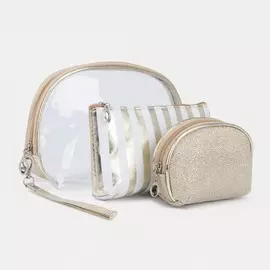 Набор косметичек на молниях, 3 в 1, цвет белый/золотистый