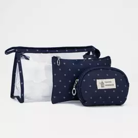 Набор косметичек на молниях, 3 в 1, цвет синий