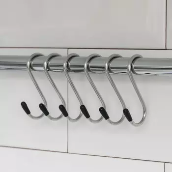 Набор крючков для рейлинга доляна, d=1.5 см, 6 см, 6 шт., хром