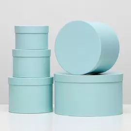 Набор круглых коробок, голубой, 5 в 1 30 х 30 х 17 - 15 х 15 х 10 см