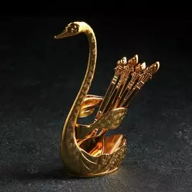 Набор ложек на подставке magistro swan, 7,5×5×15 см, 6 шт, цвет золотой