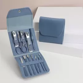 Набор маникюрный, 12 предметов, в футляре, синий