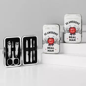 Набор маникюрный real man, 6 предметов, в футляре, в pvc - коробке, разноцветный