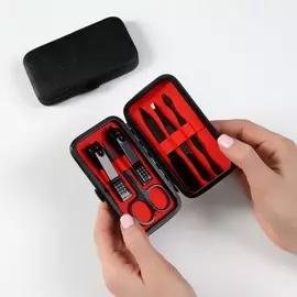 Набор маникюрный, 6 предметов, в футляре, черный, красный