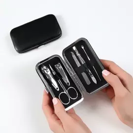 Набор маникюрный, 6 предметов, в футляре, черный