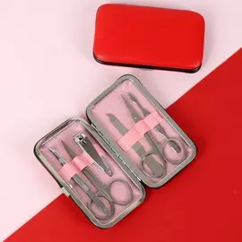 Набор маникюрный, 6 предметов, в футляре, красный