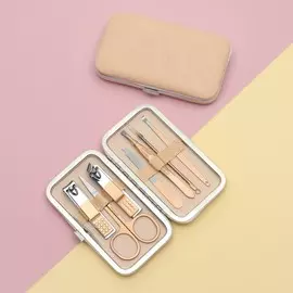 Набор маникюрный, 7 предметов, в футляре, бежевый, розовое золото
