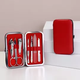 Набор маникюрный, 7 предметов, в футляре, цвет красный