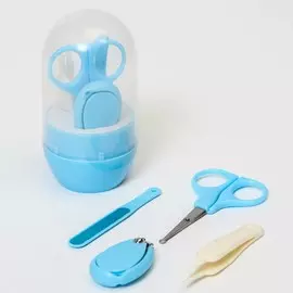 Набор маникюрный детский: ножницы, щипчики, пилочка, пинцет, цвет голубой