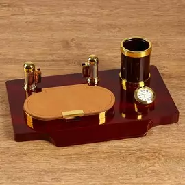 Набор настольный 4 в 1, органайзер с визитницей, красное дерево