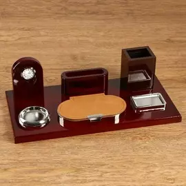 Набор настольный, органайзер 6 в 1 с визитницей и часами, красное дерево