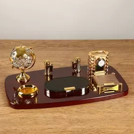 Набор настольный, органайзер 6 в 1 с визитницей и часами, красное дерево